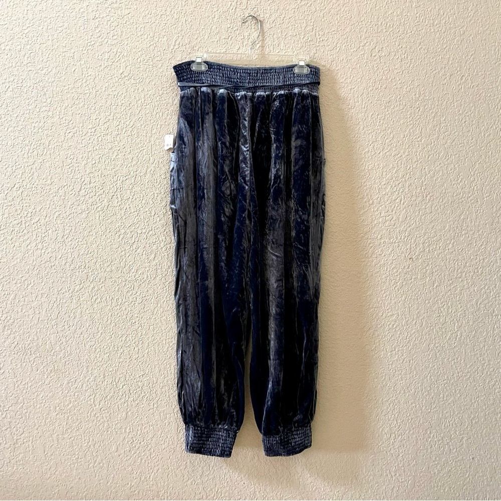ANTHROPOLOGIE Gloria Jogger Pants Crushed Velvet Baggy Cozy Navy Blue Large NWOT - Picture 5 of 14